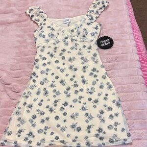 Floral Casual Dress - Cream and Blue